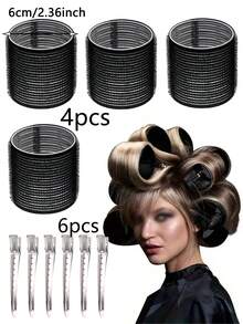 10pcs/Set Extra Large Hair Curlers, Clips, Heatless Curlers, Self-Adhesive Curlers, Suitable For Long/Medium/Short Hair, Bangs, Hair Accessories - Black a - View 14