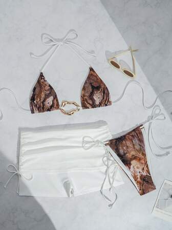 Women's Casual Halter Tie Bikini Set With Backless Design, Perfect For Summer Beach Wear