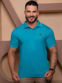 Men's Short-Sleeved, Regular-Length Polo Shirt In Cotton Without Elastane, For Casual Wear. - Jade verde - Ver 10