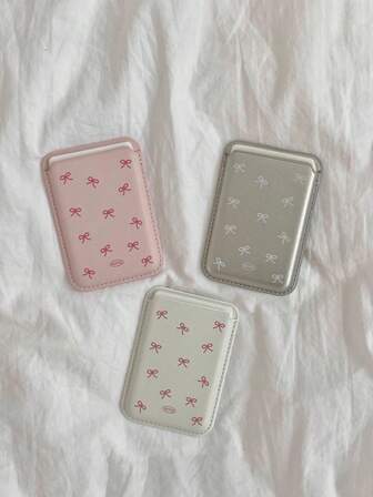 1件装 韩版ins风小众少女蝴蝶结皮革磁吸无线充电Magsafe卡包手机壳 兼容苹果16/15/14/13/12/11（适用于带磁吸功能的手机壳）