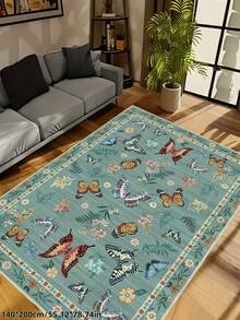 1 buc. Covor boem modern Paris Garden cu fluturi și flori, covor antiderapant roșu ruginiu vintage Farmhouse pentru sufragerie, dormitor, sufragerie, cămin, birou, decor pentru casă - Cadet Blue - Vizualizare 7