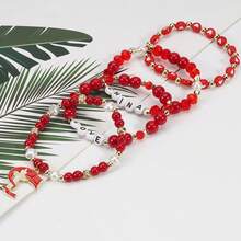 4pcs/Card China Red Series Elastic Beaded Bracelet, Patriotic Bracelet To Celebrate Festivals - Style 1 National Emblem - View 4