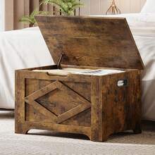 Cofre de Almacenamiento de 23.6 Pulgadas, Banco de Almacenamiento de Madera con bisagra de Seguri-dad, fácil Montaje, Gran baúl de Juguetes para Entrada, Sala de Estar, recámara - Marrón - Ver 1