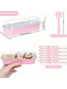 1-10sets Mini Loaf Pans With Lids And Spoons, Pink, 6.8oz, Rectangular Aluminum Foil Baking Pans, Valentine's Day Party, Home Decor, Home Gifts - Multicolor - View 4