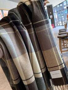 1pc Women's Plaid Fringed Scarf, Faux Cashmere, Warm, Suitable For Daily Use In Autumn And Winter Accessories Women - Màu xanh lam - Xem 5