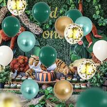 36pcs/Green Gold Balloons Set - 10/12 Inch Metallic Dark Green & Gold Balloons With Ribbons For Birthday, Baby Shower, Jungle Party - Multicolor - View 6