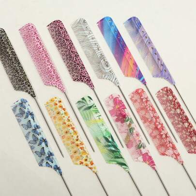 Lược đuôi chống tĩnh điện 15 màu sắc - Thích hợp cho tạo kiểu tóc chuyên nghiệp và sử dụng tại nhà, bền và thời trang, có các họa tiết da báo/huỳnh quang/hoa văn.