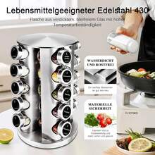 SAEIV Spice Carousel With 20 Spice Jars, 360° Rotating Spice Rack, Spice Turntable Storage Unit, Spice Organizer, Stainless Steel Construction, Silver Finish - 20 Round Spice Rack Set - View 6