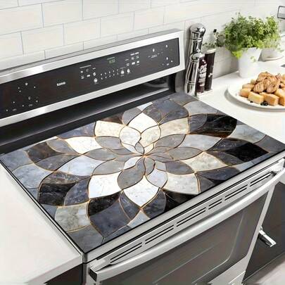 1 pieza Estera de patrón de mármol elegante, adecuada para estufa y encimera, accesorio de cocina de alta gama, decoración del hogar de moda, artículo esencial de cocina