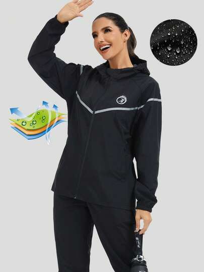 女士雨衣，防水连帽防风外套，轻便户外旅行夹克