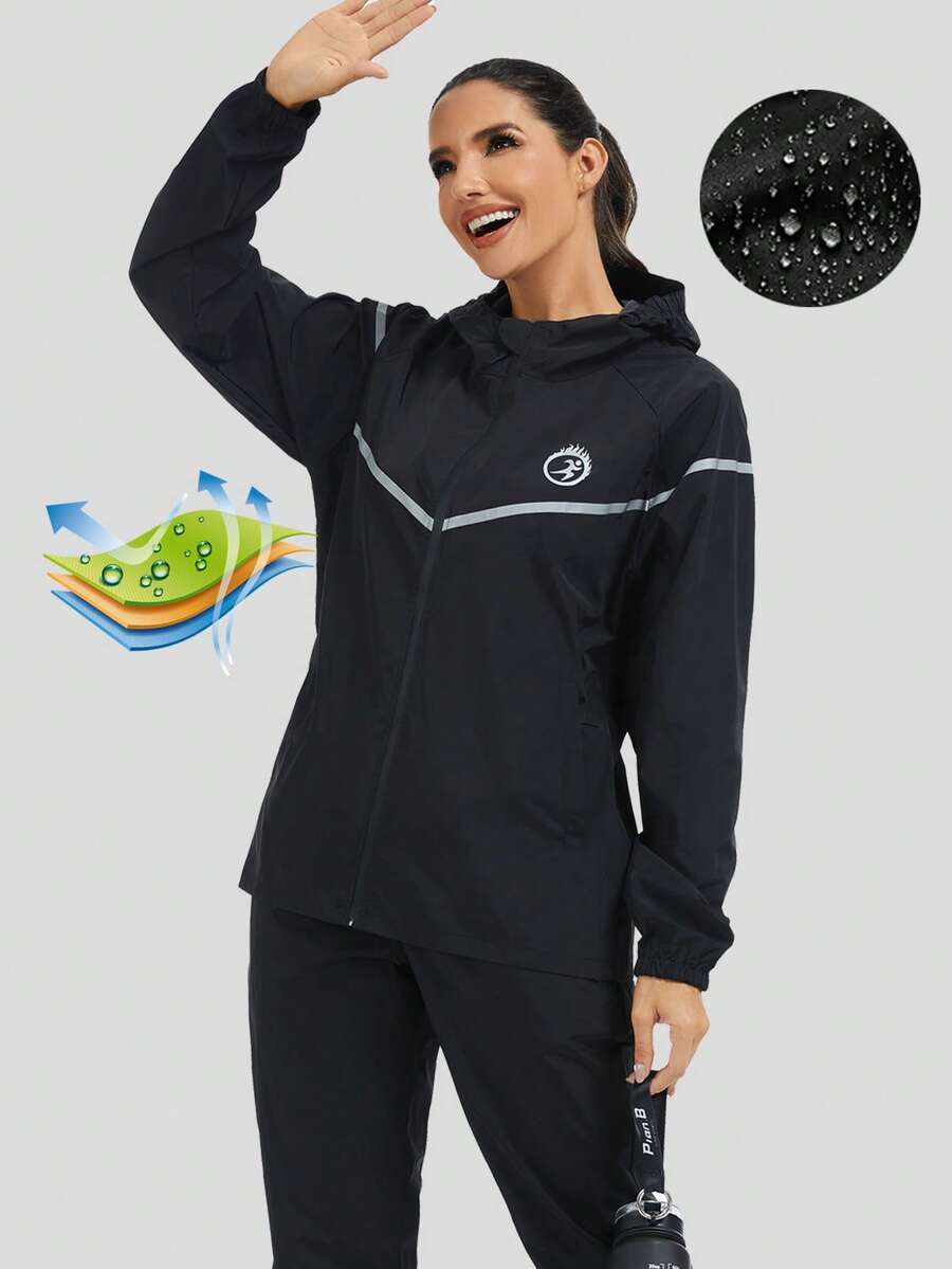 Women's Raincoat, Waterproof Hooded Windbreaker, Lightweight Outdoor Travel Jacket - Black - View 1