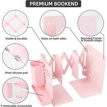 Multi Functional Extendable Metal Bookshelf, Equipped With A Detachable Pen Holder, Storage Box, And 3 Hooks. Pen Holders And Storage Boxes Save Space And Are Suitable For Offices, Schools, Bookstores, And Homes - A - 查看 4