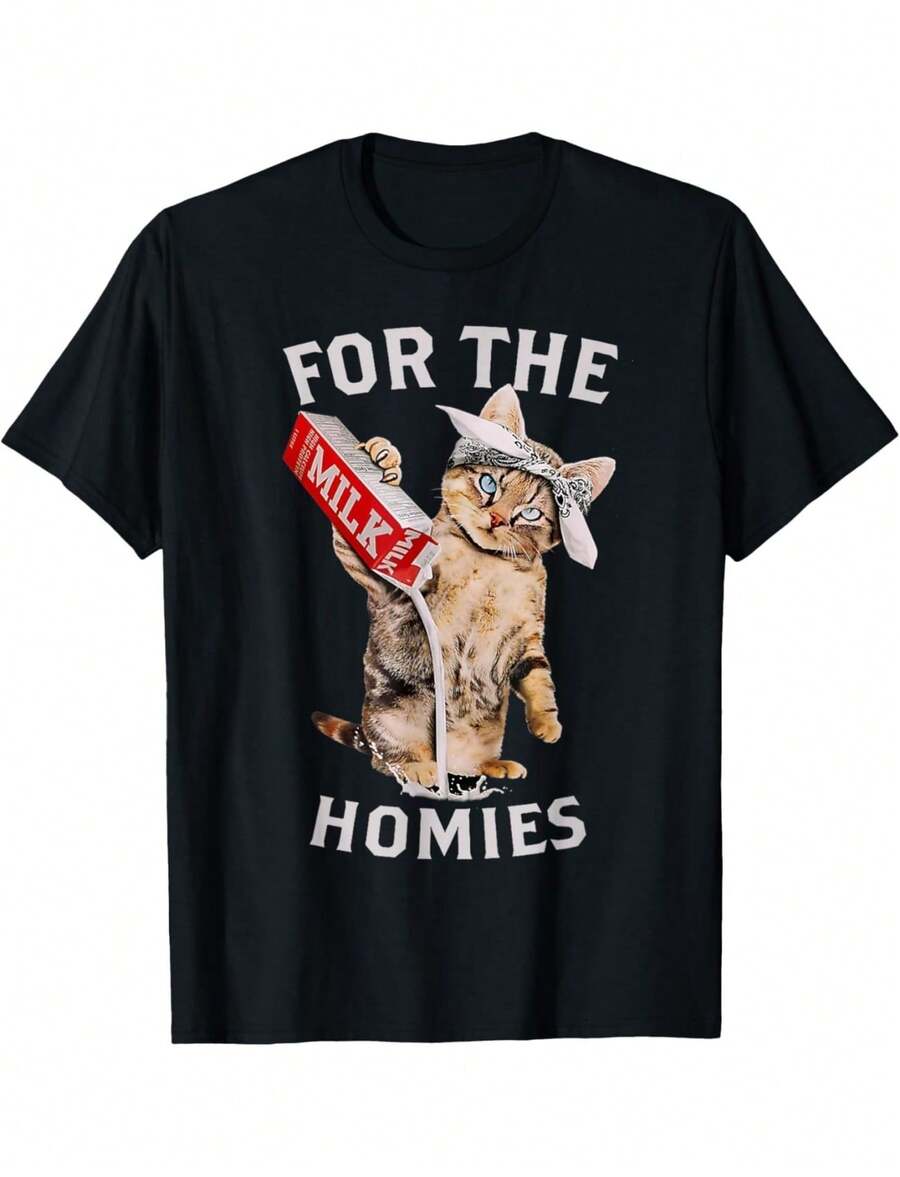 Milk Cat For The Homies & Funny Meme Cute Cat T-Shirt - màu đen - Xem 1