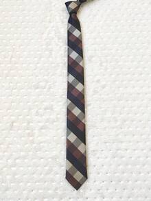 Men's Casual Dress Tie, Colorful Checkered, Slim Fit (5.5cm) - 咖啡棕 - 查看 2