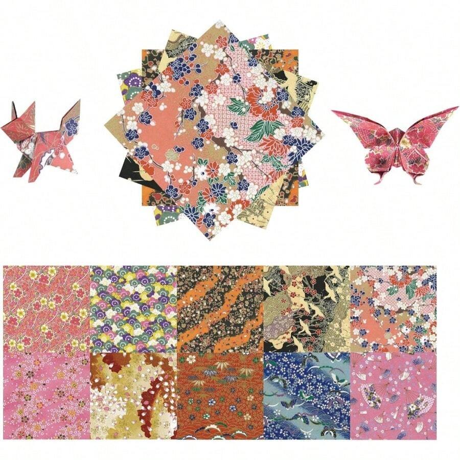 Origami Paper Kit 50 Sheets 6 Inch Square Double Sided Color 10 Vivid Sakura Washi Chiyo Colors Hand Crafts Origami Paper Arts Creativity. Cherry Blossoms - 50張櫻花圖案 - 查看 1