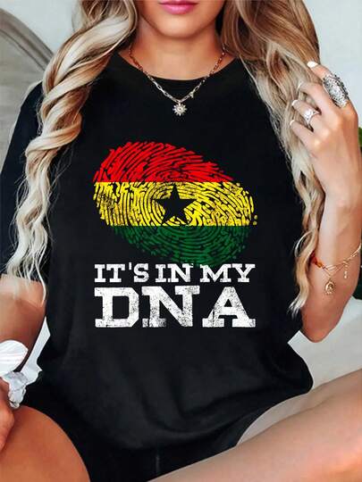 100% Cotton It's In My DNA Ghanaian Print African Roots Proud Ghana Flag T-Shirt Graphic T-Shirts For Men And Women, Casual Printed Short-Sleeved Women's Tops, Women's Clothing