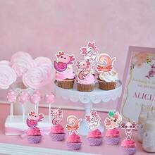 DAxolotl Birthday Decoration - Pink Cartoon Axolotl Kawaii Theme Banner Cake Topper Latex Balloons For Party Plies Baby Shower - 粉色 - 查看 6
