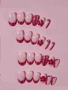 24pcs Oval Flower Sequin Nail Stickers, Acrylic Material, Perfect Fit, Set Includes: 1pc Jelly Gel And 1pc Nail File, Easy To Wear, Suitable For Summer Nails And French Manicure, Suitable For Women And Girls For Daily, Party And Other Occasions - Multicolor - View 3