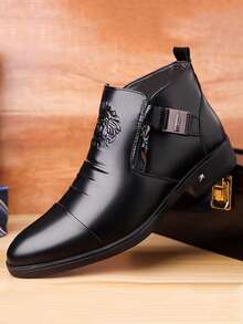 1 Pair Men's Lion Embroidery PU Leather Upper Rubber Sole Comfortable Casual Ankle Boots, Suitable For Daily Wear - Black - View 6