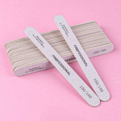 薄木砂纸指甲锉，100/180目木砂纸打磨锉，双面抛光锉，专业美甲抛光锉，船型双面木质抛光锉，适用于天然指甲、家庭美甲沙龙、水晶指甲