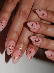 24 Stück französische Spitzen- & Stern-Muster Aufklebe-Nägel mit Gelee-Gel und Nagelfeile, Upgrade Deinen Look, geeignet für Feiertage, Alltag, Schule, Büro, Party - Verschiedenfarbig - Übersicht 2