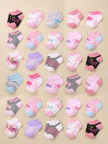 24/12/6 双装婴儿袜，幼儿女童撞色图案袜，超柔软弹力舒适日常袜，0-36 个月，适合春/夏/秋/冬四季，婴儿袜，女童袜，幼儿袜，短袜，印花袜，女童礼盒套装，生日礼物，圣诞礼物 - 彩色 - 查看 1