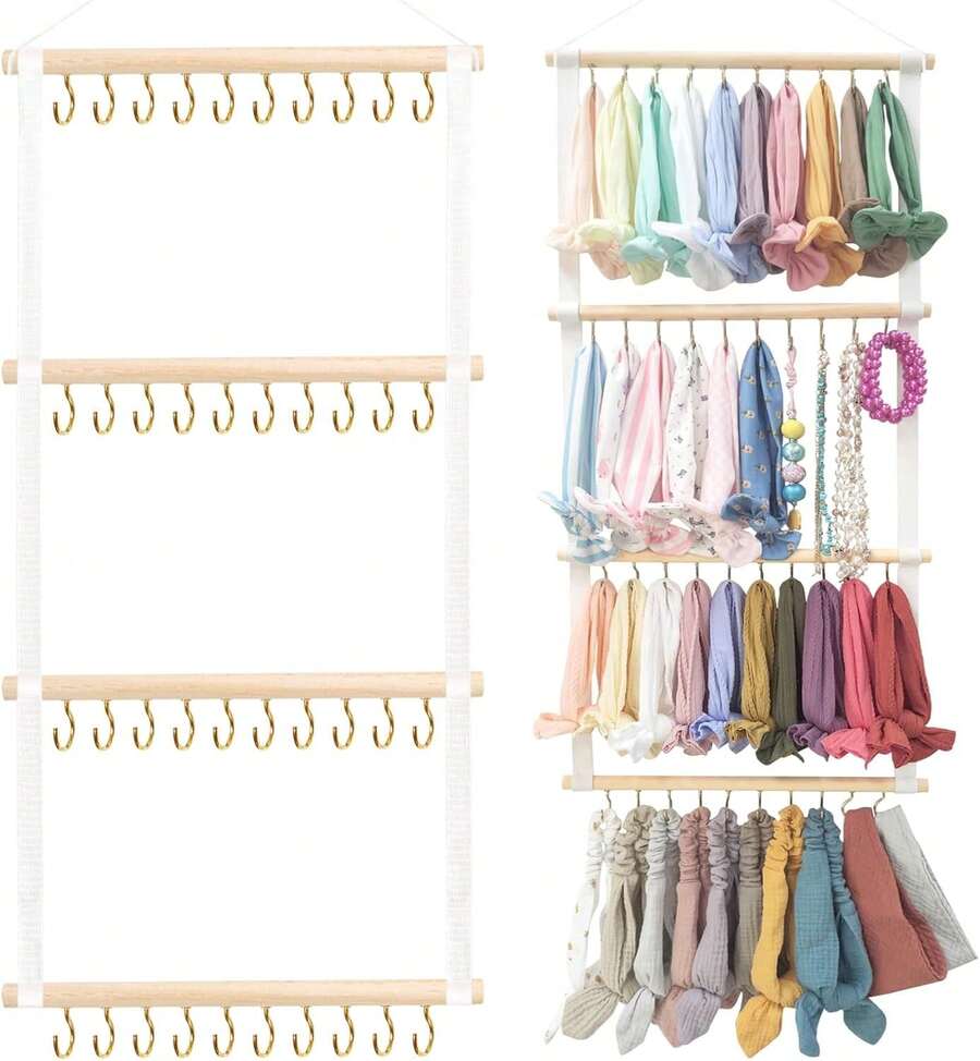 Oaoleer Baby Headband Holder Jewelry Organizer For Girls, 40 Hooks Baby Nylon Bows ​Hair Accessories Organizer Storage Wall Hanging Decor For Nursery Closet Room Door - 40鉤白色 - 查看 1