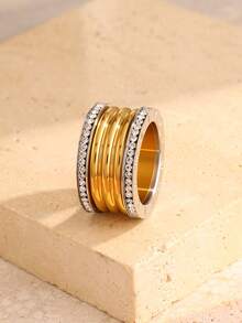 rakol 1 件简约不锈钢罗马数字装饰封闭式戒指，适合女性日常佩戴 - 彩色 - 查看 2