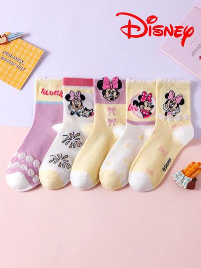  10/5/1 Pair Minnie Mouse Lace Trim Socks Series, Princess Cute Ruffle Ankle Socks, Elsa, Ariel Princess Mid-Calf Socks, Breathable Korean Cartoon Winter Socks For Women, Disney Socks