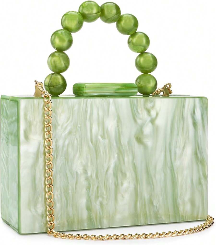 Gets Acrylic Clutch Bag,Acrylic Purse Evening Clutch Marble Handbag Women's Crossbody With Pearl Chain Formal Wedding Prom Party - 淺綠色 - 查看 1