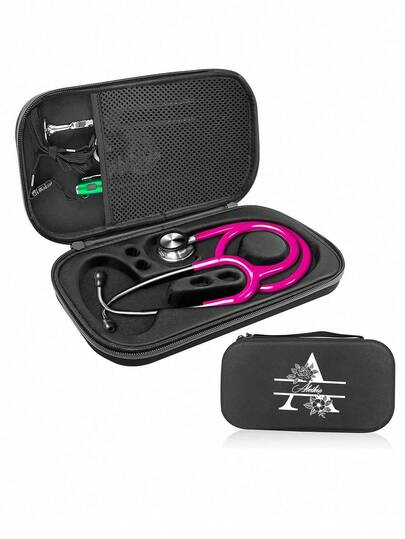 Bolsa de almacenamiento personalizada y personalizada para estetoscopio Eva, con patrón de flores y letras de la A a la Z. Caja de almacenamiento de estetoscopio para mujer embarazada y latido fetal, bolsa de almacenamiento rígida de Eva. Artículo esencial para uso diario, vacaciones, picnics, camping. Puede usarse como regalo para compañeros de clase, familiares, amigos y colegas, Navidad, Día de San Valentín.