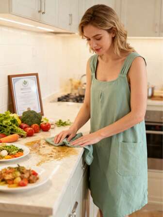 1pc Practical Cross-Back Apron With Large Pockets, Lightweight & Comfortable Interesting Kitchen Apron, Unisex, Suitable For Camping, Home Kitchen, Restaurant, Cafe, Cooking, Gardening, Housekeeping, Etc.