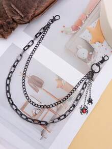 1件哥特风红色蜘蛛吊坠双层裤链，时尚腰饰，男女青少年皆宜，百搭街头服饰