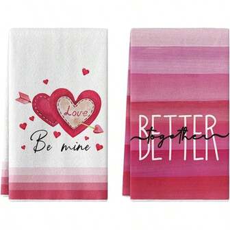 2/4 piezas Toallas de cocina con estampado de corazón rosa, diseño de corazón de dibujos animados, toallas de mano reutilizables y lavables a máquina, adecuadas para el hogar, la cocina, el baño, el coche, la limpieza de ventanas - Paños de cocina suaves de punto, decoración del Día de San Valentín