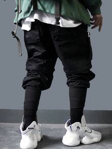 Men Street Utility Loose Waist Detachable Multipurpose Drawstring Pants, Cargo Pants, Fall - Black - View 5