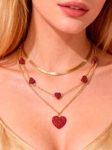 Collar de aleación metálica con corazón rojo esmaltado y rhinestones, estilo punk europeo, adecuado para uso diario de mujeres, joyería de San Valentín, viajes, vacaciones, relaciones públicas, regalo de pareja - Rojo - Ver 9