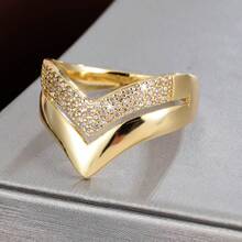 1pc Minimalist V-Shaped Line Design Cubic Zirconia Inlaid Women Fashion Ring, Casual Gift - Multicolor - View 16
