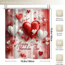 Valentine's Day Decorations1/3/4pcs Red White Heart Shower Curtain Bathroom Sets,Romantic Waterproof And Wear-Resistant Accessories,With 12 Hooks - Includes Toilet Seat Cover, Bath Mats, And Rugs - Plastic Fabric - Washable,Mildew-Resistant - Perfect For Holiday Decor,Home/Bedroom/House/Western/Spring Decor,