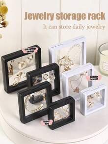 10PCS Floating Display Case PE Film White Jewelry Storage Box 3D Packaging Case Gemstone Free Stand Floating Frame Membrane Ring Earrings Necklace Display For Challenge Coins Medallions Jewelry Making DIY Accessories - White - View 1