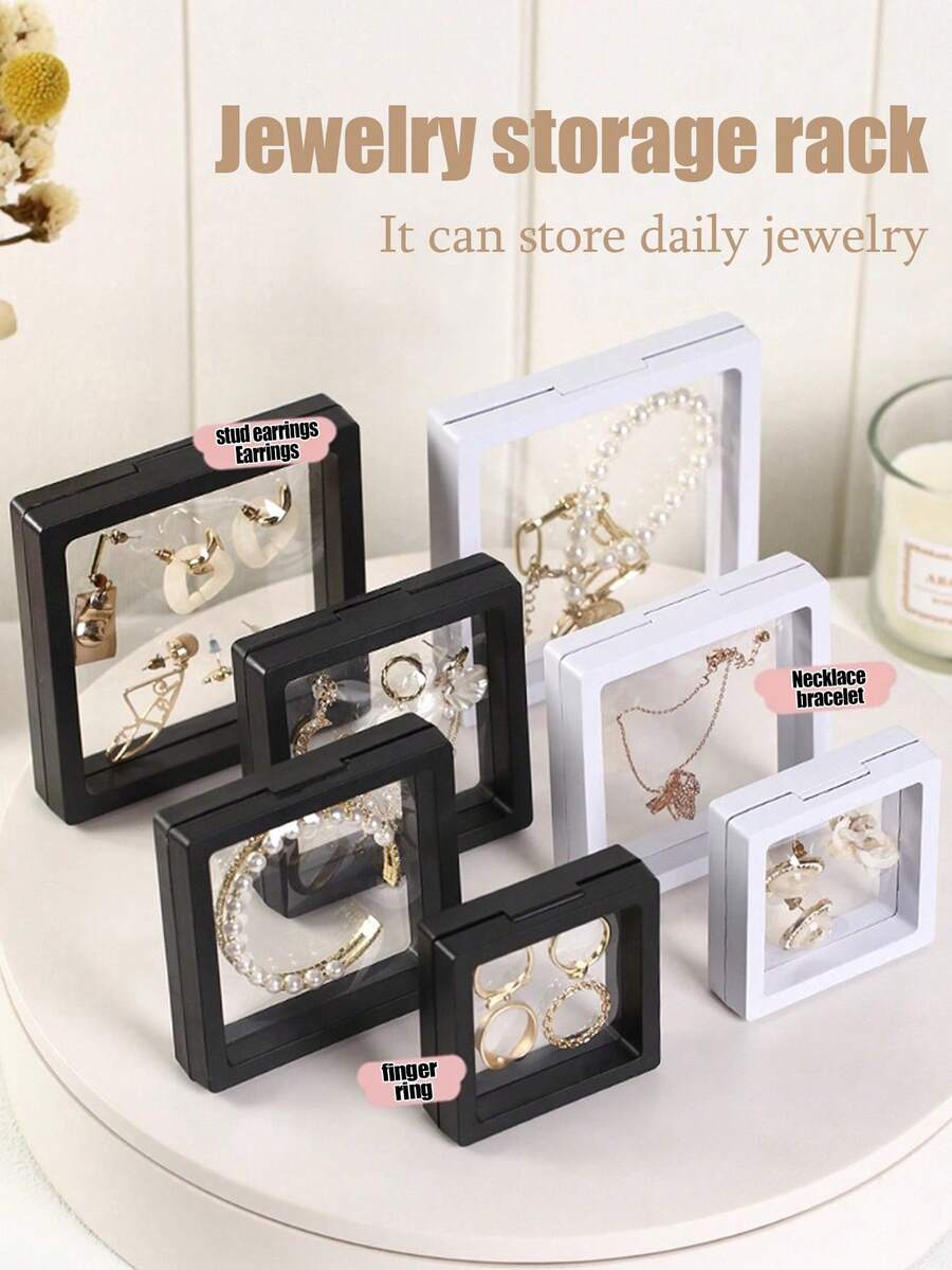 10PCS Floating Display Case PE Film White Jewelry Storage Box 3D Packaging Case Gemstone Free Stand Floating Frame Membrane Ring Earrings Necklace Display For Challenge Coins Medallions Jewelry Making DIY Accessories - White - View 1