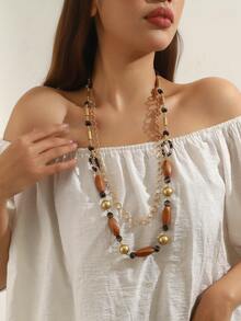 1pc Handmade Beaded Long Necklace, Composed Of 2 Separate Necklaces That Can Be Worn Individually, The Shorter Necklace Can Be Paired With Most Necklaces - Long Lace-up - View 11