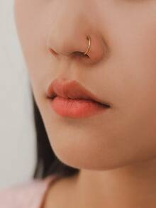 Nooxian 1pc Stainless Steel Fake Nose Ring C-Shaped Nose Stud Piercing Jewelry, Nail Design Nose Ring For Men & Women - Yellow Gold - View 8