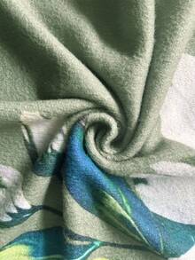 女士轻薄印花毛衣 - 多色鲜艳花朵图案，休闲圆领长袖上衣，适合所有季节，叠穿设计，色彩鲜艳，度假风 - 灰綠色 - 查看 5