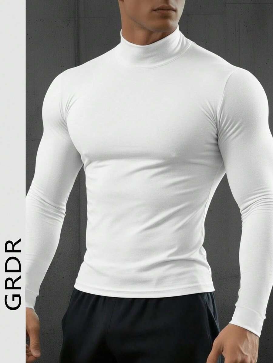 GRDR Men's Casual Half-Turtleneck Long Sleeve T-Shirt, Suitable For Daily Wear And Casual Commute - White - View 1