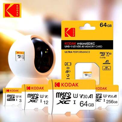 Kodak 柯达黑色存储卡 16GB 32GB 64GB microSD 卡 128GB 256GB Class10 microSD 卡 4K 带 SD 适配器读卡器，适用于 PC