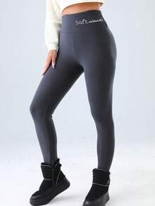 Women'S Thermal Leggings - Extreme Cold Weather Pants With Non-Slip Grip, Stretchy Winter Pants For Everyday & Formal Outfits - Elegant Leggings For Fall/Winter Seasons, Winter Leggings, Cold Weather Apparel, Embroidered      Comfortable Stretchy Plush Pants - Embroidered Style - Autumn And Winter For Women - Thickened And Lined Leggings - High-Waisted Elastic Trousers For Winter Warmth    High Waist Stretch Leggings With Embroidery And Fleece Lining - Warm, Thick Fit For Autumn And Winter, Machine Washable, High Waisted Leggings - 灰色 - 查看 5