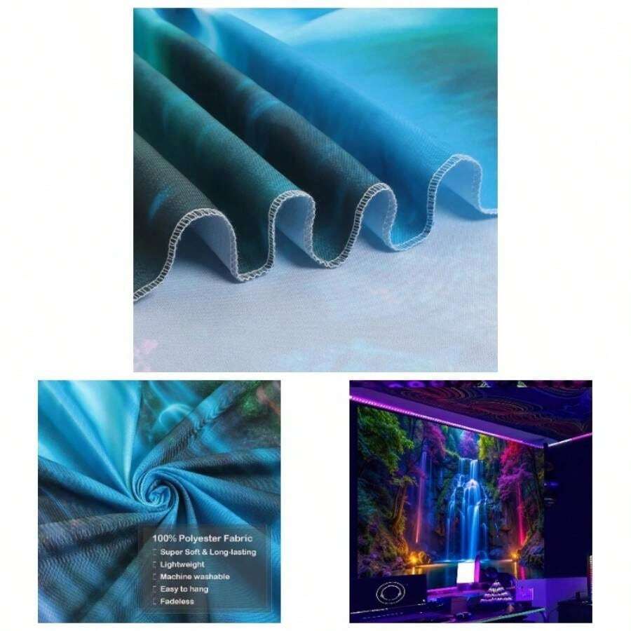 Blacklight Waterfall Tapestry - Reactive Glow In Dark Neon Forest Wall Hanging, Vibrant Nature Landscape Wonderland Bedroom, Living Room Decor - 51.2 Inchx 59.1 Inch - 瀑布式 + 59.1吋長 x 51.2吋寬 - 查看 1