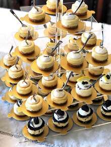 20/50/100个圆形慕斯甜点金色纸托盘，3.1英寸迷你蛋糕底托，防油蛋糕纸底座，一次性纸杯蛋糕衬垫，易握手柄，烘焙甜点纸托盘设计，适用于纸杯蛋糕、婚礼生日派对、甜点展示、下午茶派对、节日庆典 - 彩色 - 查看 6