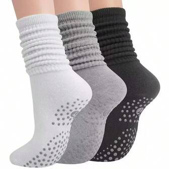3 Pairs Women's Solid Color Multi-Purpose Non-Slip Sports Socks, Casual Minimalist, Suitable For All Seasons, Outdoor Sports, Pilates, Yoga, Ballet Leisure, Daily Workout, Includes Non-Slip Socks, Suitable As A Gift.