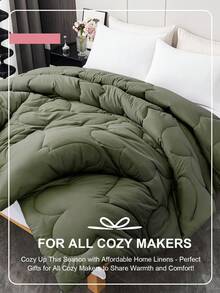 1件蓬松保暖蝴蝶结四季通用被芯，云朵般舒适的羽绒替代被芯，适用于所有尺寸（单人床、双人床、大号床），通过Oeko-Tex认证，橄榄绿 - 橄欖綠 - 查看 5
